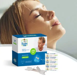 Dr. Breathe Well - vrouw met neuspleister verpakking op voorgrond